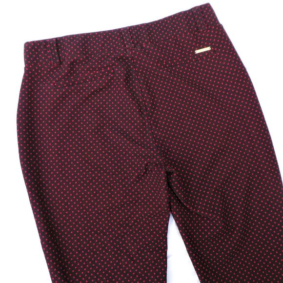 Michael Kors Pants Knit Navy Red Polka Dot Gold Hardware Stretch Split Ankle L - Picture 4 of 10